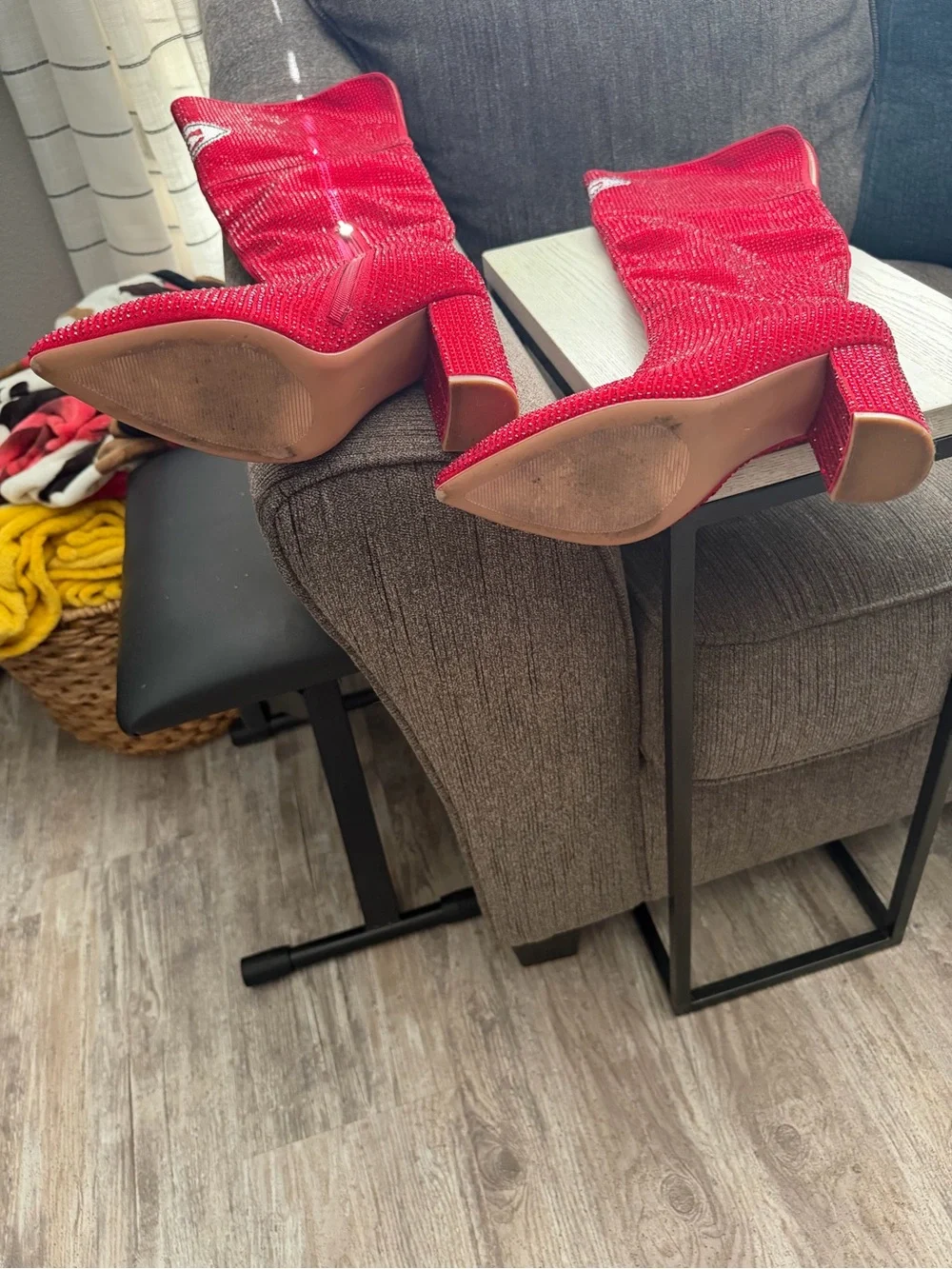 Red Kansas City Chiefs Rhinestone Knee-High Boots